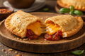 create a fried empanada look like a dominican republic with cheddar cheese and pizza sauce 