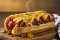 create a hot dog with ground beef and cheese